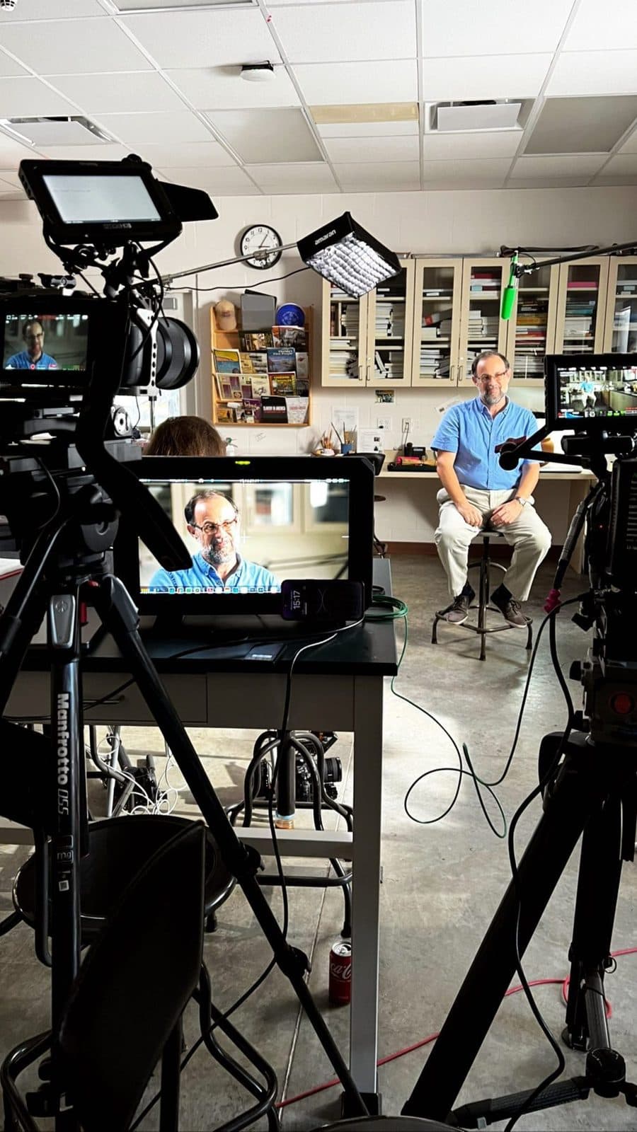 Monitor showing the interview frame