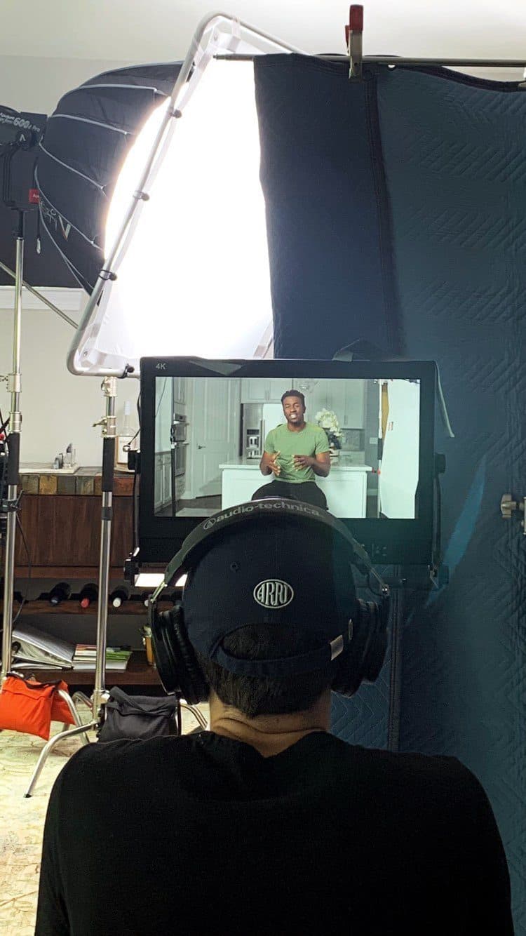 Softbox and monitor during an interview